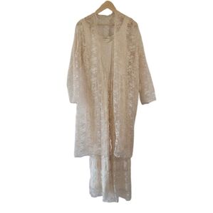 Two Piece Ivory Lace Sheer Slip Dress Set Size M Romantic Fairy Coquette Y2K